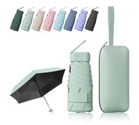 FESDMOH Ombrello Pieghevole, Ombrello pioggia, Ombrello Piccolo da Borsa, Ombrelli da Tasca, Ombrelli Ultraleggero Portatile, UPF>50+, da Sole/Pioggia (Verde)