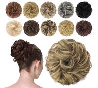 FESHFEN Chignon Finto per Capelli, Coda Chignon Capelli Extension Finti con Elastico Sintetica Ondulato Naturale Posticci per Capelli per Donne, 42g Castano Cenere e Biondo