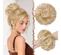 FESHFEN Chignon Finto per Capelli, Elastici Chignon Finti Sintetica Ondulato Capelli Naturale Coda di Cavallo Posticci per Capelli Spessi Updo per Donne Ragazze, 55g Biondo Champagne e Biondo Bianco