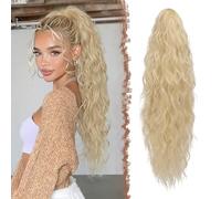 FESHFEN Coda Capelli Extension con Coulisse Lunga Biondo Ondulati Ricci Posticci Sintetici Coda Cavallo per Donna, 65 cm