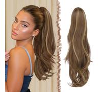 FESHFEN Coda Capelli Extension con Coulisse, Natur Ondulati Lunga Ricci Posticci Sintetici Biondo Miele Castano Chiaro misto Coda Cavallo Extensions Posticci Capelli per Donna, 50 cm