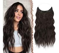 FESHFEN Extension Capelli Filo Invisibile, Extensions Filo Invisibile Mossi Sintetiche Posticci Capelli Buio Marrone Lunga Ondulati Ricci Extension Capelli Naturali per Donna 50 cm