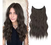 FESHFEN Extension Capelli Filo Invisibile, Extensions Filo Invisibile Mossi Sintetici Posticci per Capelli Lunga Ondulati Ricci Extension Capelli per Donna 50 cm, Nero Marrone