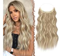 FESHFEN Extension Capelli Filo Invisibile, Extensions Filo Invisibile Mossi Sintetici Posticci per Capelli Lunga Ondulati Ricci Extension Capelli 50 cm, Biondo Scuro Cenere