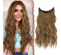 FESHFEN Extension Capelli Filo Invisibile, Extensions Filo Invisibile Mossi Sintetici Posticci per Capelli Lunga Ondulati Ricci Extension Capelli per Donna 50 cm, misto Marrone Dorato