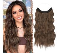 FESHFEN Extension Capelli Filo Invisibile - Marrone Extensions Mossi Sintetiche Posticci Lunga Ondulati Ricci Estensione Naturali per Donna 50 cm