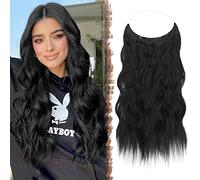 FESHFEN Extension Capelli Filo Invisibile - Nero Extensions Mossi Sintetiche Posticci Lunga Ondulati Ricci Estensione Naturali per Donna 50 cm