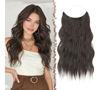 FESHFEN Extension Capelli Filo Invisibile - Nero Marrone Extensions Mossi Sintetiche Posticci Lunga Ondulati Ricci Estensione Naturali per Donna 50 cm