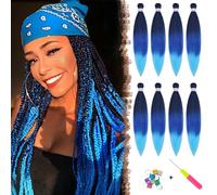 FESHFEN Extension per Treccine Africane, Lunga Extensione per Capelli con Treccia Sintetica Braiding Hair Extensions Crochet Trecce Torsione per Donne 8 PCS 65 cm Nero/Blu/Blu Chiaro