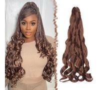 FESHFEN French Curls Braiding Hair - 3 Pezzi Loose Wave Curly Braids Extension Castano Scuro Sintetici Estensioni Capelli per Treccine Ondulati Braiding Trecce per Donne, 60 cm