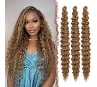 FESHFEN Ocean Wave Crochet Hair extension - 3 Pezzi Estensioni Capelli per Treccine a Onde Marrone Dorato Sintetici Ondulati Braiding Trecce Boho Posticci Extensions per Donne, 55 cm