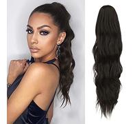 FESHFEN Ondulato Coda Capelli Extension Pinza, Coda Extension con Pinza Posticcio 50 cm Clip Coda di Cavallo Ondulata Estensioni dei Capelli Sintetici per Donne Signore Nero Marrone