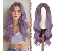 FESHFEN Parrucca Lunga Ondulata Donna, 60 cm Ombre Viola Parrucche Donna Lunghe Sintetici Separazione Centrale Parrucche Uso Quotidiano Festa Parrucca Long Wavy Wig