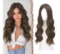 FESHFEN Parrucca Lunga Ondulata - Lace Front Parrucca per Donna Lunghe Ondulate Castano con Riflessi Wigs Naturali Sintetici Capelli Parrucche Uso Quotidiano Festa, 60 cm