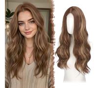 FESHFEN Parrucca Lunga Ondulata - Lace Front Parrucca per Donna Lunghe Ondulate Castano Misto Biondo Wigs Naturali Sintetici Capelli Parrucche Uso Quotidiano Festa, 60 cm