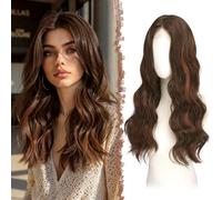 FESHFEN Parrucca Lunga Ondulata - Lace Front Parrucca per Donna Lunghe Ondulate Castano Misto Castano Wigs Naturali Sintetici Capelli Parrucche Uso Quotidiano Festa, 60 cm