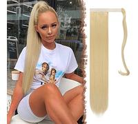 FESHFEN Posticci per capelli Extension Coda Di Cavallo Capelli Lunga Estensione Capelli Sintetici Coda Capelli Extensions per Donna 60cm, Biondo Candido