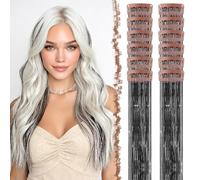 FESHFEN Tinsel Extension Capelli con clip, 12 Pezzi Glitter per Capelli Accessori da Festa e Look Fatina Kit Strass per Donne, Nero 50 cm