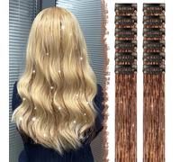 FESHFEN Tinsel Extension Capelli con clip, 12 Pezzi Glitter per Capelli Accessori da Festa e Look Fatina Kit Strass per Donne, Marrone Caffè 50 cm