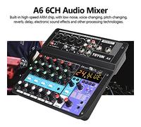 Fesjoy Console Audio Mini Mixer Portatile 6 con Scheda Audio Registrazione USB Canto Webcast Party Mixer per Registrazione di Musica Domestica, Webcast e Piccole Feste, Nero