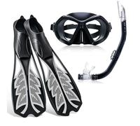 Fesjoy Set di Pinne per Apnea Attrezzatura per lo Snorkeling Set da 3 Pezzi Maschera con Lenti Alte Trasparenti Boccaglio Semi-secco Cinturino Regolabile Gonna Morbida con Silicon (L)