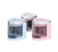 Fesjoy Temperamatite Automatico con Copertura di Sicurezza per Bambini, Temperamatite Elettrico a Batteria a 2 Fori per Materiale Scolastico (Argento)