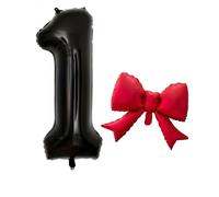 Fesnova Palloncino per il 1° compleanno, numero 1, nero, con palloncino rosso, 40 pollici, nero, per decorazione di compleanno, 1 anno, ragazza e ragazzo, festa di anniversario