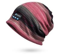 fesoklaf Cuffia Bluetooth per uomo donna autunno morbido senza fili musica slouchy lavorato a maglia berretti sportivi con microfono, rosa, Taglia unica