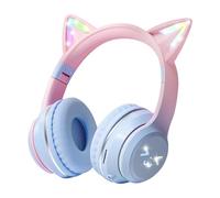 fesoklaf Cuffie per bambini, con orecchie da gatto, Bluetooth 5.3, wireless e cablato, simpatiche cuffie RGB con luce interna, pieghevoli, per regali/scuola/tablet/viaggi (blu), JS-9355