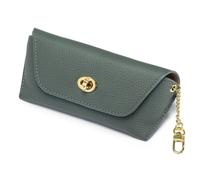 fesoklaf Custodia per occhiali in vera pelle, custodia portatile per occhiali da vista con gancio per ferramenta, custodia morbida per occhiali da sole per uomo e, Verde, length 18cm*height