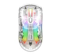 fesoklaf Mouse da gioco wireless, DPI a 5 velocità, silenziatore Tri-Mode Wired/BT/2.4 GHz, mouse wireless da gioco con pulsante laterale, mouse wireless per computer con guscio trasparente (bianco)