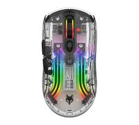 fesoklaf Mouse da gioco wireless, DPI a 5 velocità, silenziatore Tri-Mode Wired/BT/2.4 GHz, mouse wireless con pulsante laterale, mouse wireless per computer con guscio trasparente (nero)