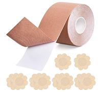 FESSOSKO 1 Rotolo Nastro Adesivo Seno Push Up, 5 Paia Copri Capezzoli Donna, Nastro per Sollevare Il Seno Bob Tape per Una Coppa A-E Reggiseno Invisibile, Nastro Adesivo per Il Seno (5m*5cm) (Nudo)