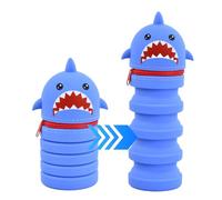 FESSOSKO Astuccio Scuola 2 in 1 In Morbido Silicone, Portapenne da Tavolo, Chiusura con Cerniera, Penne Pastelli Pennarelli, Adatto a Scuole e Uffici, Modello di Squalo