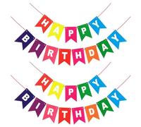 Festa Centro 2 set colorati "Happy Birthday" Banner Decorativo Lettere bianche Striscione Buon Compleanno Colorato Festoni Decorazioni per Festa di Compleanno (Colorati)