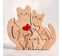 Festa del Papà Idee Regalo - Regalo Mamma Compleanno - Puzzle in Legno Famiglia Gatti Personalizzato con Nomi - 2-10 Pezzi Opzionale Natale, Anniversario - Decorazione Casa