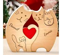 Festa del Papà Idee Regalo - Regalo Mamma Compleanno - Puzzle in Legno Famiglia Gatti Personalizzato con Nomi - 2-10 Pezzi Opzionale Natale, Anniversario - Decorazione Casa