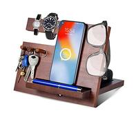 Festa del Papa Idee Regalo Uomo Docking Station in Legno per Smartphone - Supporto Portafoglio e Orologio - Regalo Uomo Compleanno e Anniversario