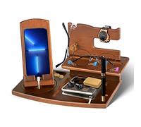Festa del Papa Idee Regalo Uomo Docking Station in Legno per Smartphone Supporto Portafoglio e Orologio - Regalo Uomo Compleanno e Anniversario
