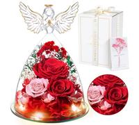 Festa della Mamma Rosa Stabilizzata Vera Regalo, Regalo Rosa Eterna Rosso con Angelo e Luci LED, Regalo Compleanno Anniversario San Valentino per Fidanzata, Moglie, Mamma, Donna, Madre, Nonna