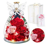 Festa della Mamma Rosa Stabilizzata Vera Regalo, Regalo Rosa Eterna Rosso con Angelo e Luci LED, Regalo Compleanno Anniversario San Valentino per Fidanzata, Moglie, Mamma, Donna, Madre, Nonna