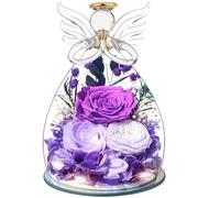 Festa della Mamma Rosa Stabilizzata Vera Regalo, Regalo Rosa Eterna Viola con Angelo e Luci LED, Regalo Compleanno Anniversario San Valentino per Fidanzata, Moglie, Mamma, Donna, Madre, Nonna