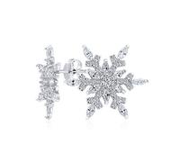 Festa Delle Vacanze Fiore Natale Congelato Inverno Aaa Cubic Zirconia Incastonato Cz Orecchini A Bottone A Forma Di Fiocco Di Neve Grande Per Donne Adolescenti .925 Argento Sterling