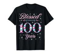 Festa di Compleanno per 100 Anni, con Scritta Blessed By God for 100 Years Old Maglietta