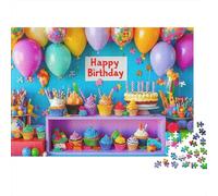 Festa di Compleanno Puzzle 1000 Pezzi Palloncini Colorati e Cupcake Puzzle per Adulti Gioco Relax Casa Regalo 70x50cm/1000pcs