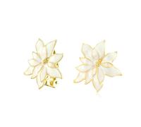 Festa Di Natale Orecchini A Clip A Forma Di Fiore Smaltato Bianco Con Poinsettia Per Donne Senza Buco Alle Orecchie - Bordo Placcato In Oro