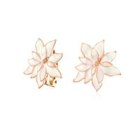 Festa Di Natale Orecchini A Clip In Smalto Bianco A Forma Di Fiore Con Poinsettia Per Donne Con Orecchie Non Forate - Bordo Placcato In Oro Rosa