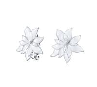 Festa Di Natale Orecchini A Clip In Smalto Bianco A Forma Di Fiore Con Poinsettia Per Donne Senza Buco All'Orecchio - Bordo Placcato In Argento