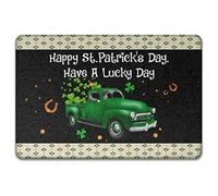 Festa Di San Patrizio. Il Camion Verde Del Trifoglio Ti Auguro Una Giornata Fortunata Zerbino Di Benvenuto Divertenti Tappeti D'Ingresso Confortevole Tappetino Da Bagno Per Soggiorno 40X60Cm