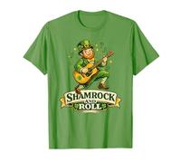 Festa di San Patrizio Leprechaun Chitarra Shamrock And Roll Maglietta